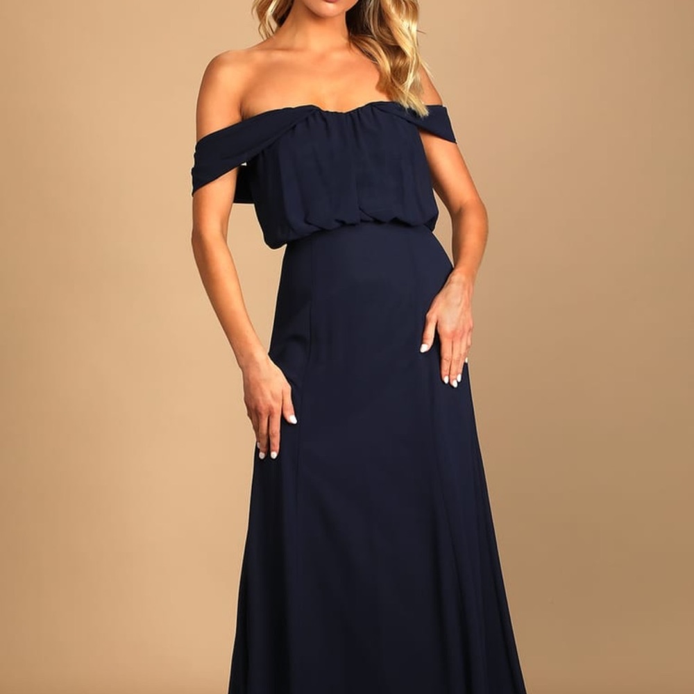 Enduring Love Navy Blue Off-the-Shoulder Maxi Dress
